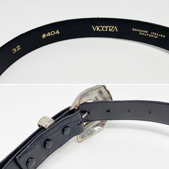 Vintage Vicenza 404 Leather Croc Belt Silver Hardwear Embossed Adjustable Sz 32 - Picture 7 of 7